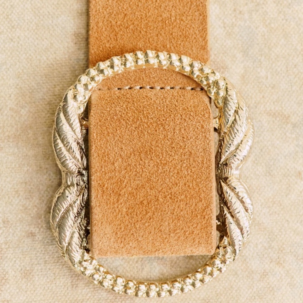 Sezane Artemis Tan Suede Women's Belt with Gold Decorative Buckle - Picture 2 of 12